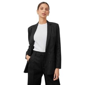 Rails Blazer Women Medium Black Jac Linen Double Breasted Jacket Quiet Luxury